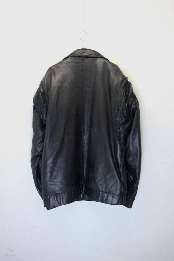 90'S LEATHER TAILORED JACKET / BLACK [ SIZE: L USED ]