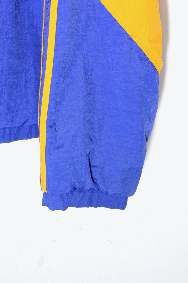 90'S HAWKS SOCCER EMBROIDERY ZIP NYLON HOODIE PUFF JACKET / BLUE / ORANGE [ SIZE:L USED ]