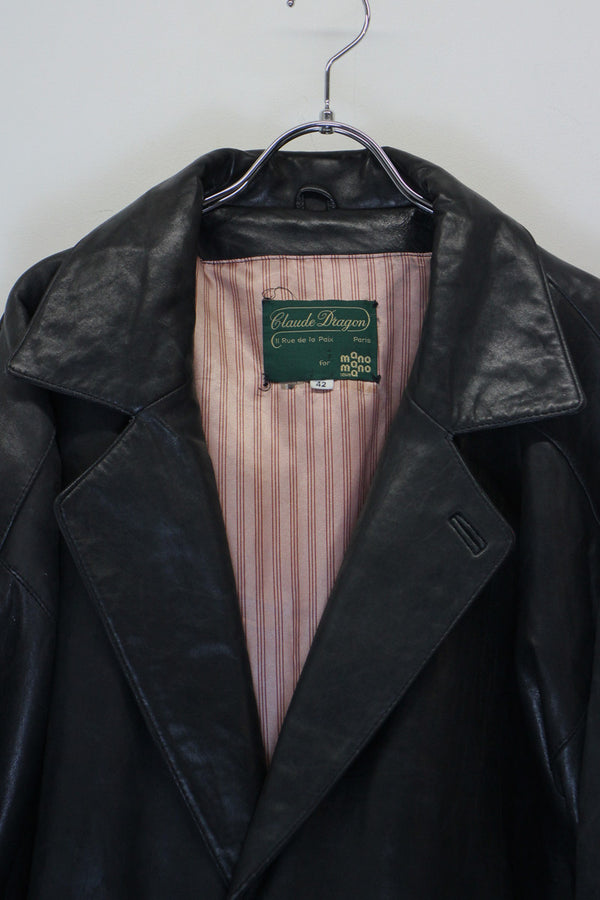 90'S LEATHER TAILORED JACKET / BLACK [ SIZE: L USED ]