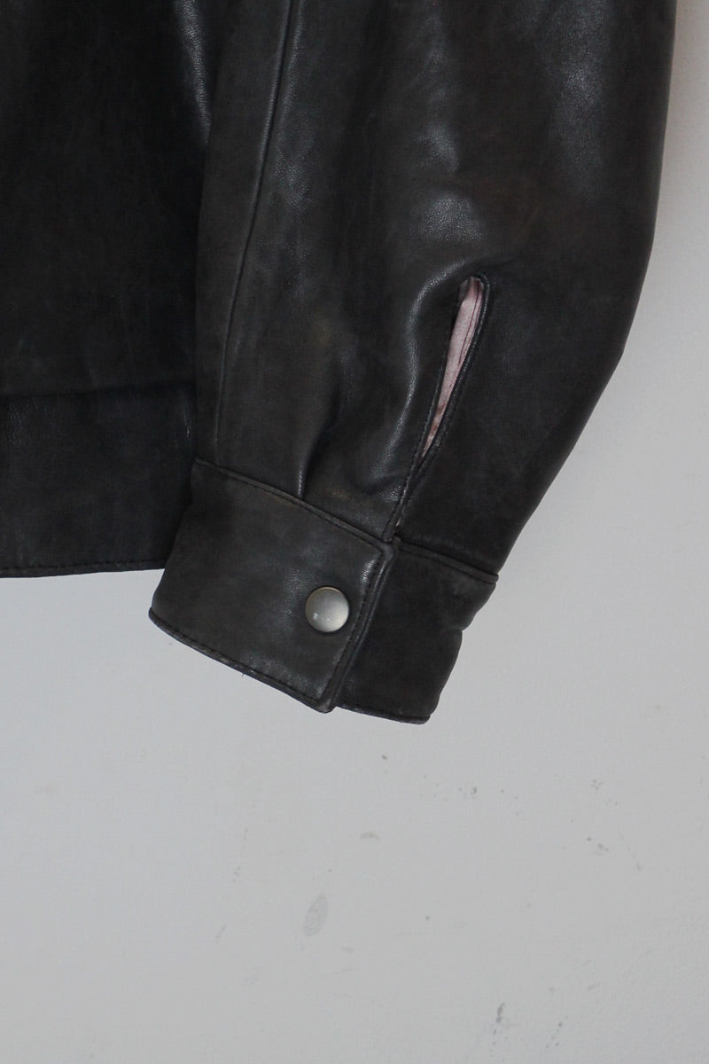 90'S LEATHER TAILORED JACKET / BLACK [ SIZE: L USED ]