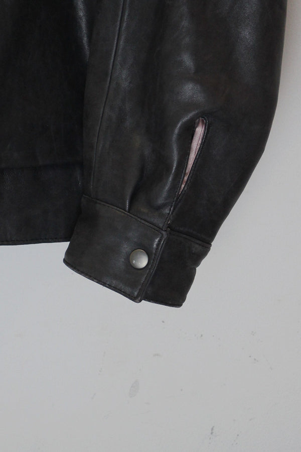 90'S LEATHER TAILORED JACKET / BLACK [ SIZE: L USED ]