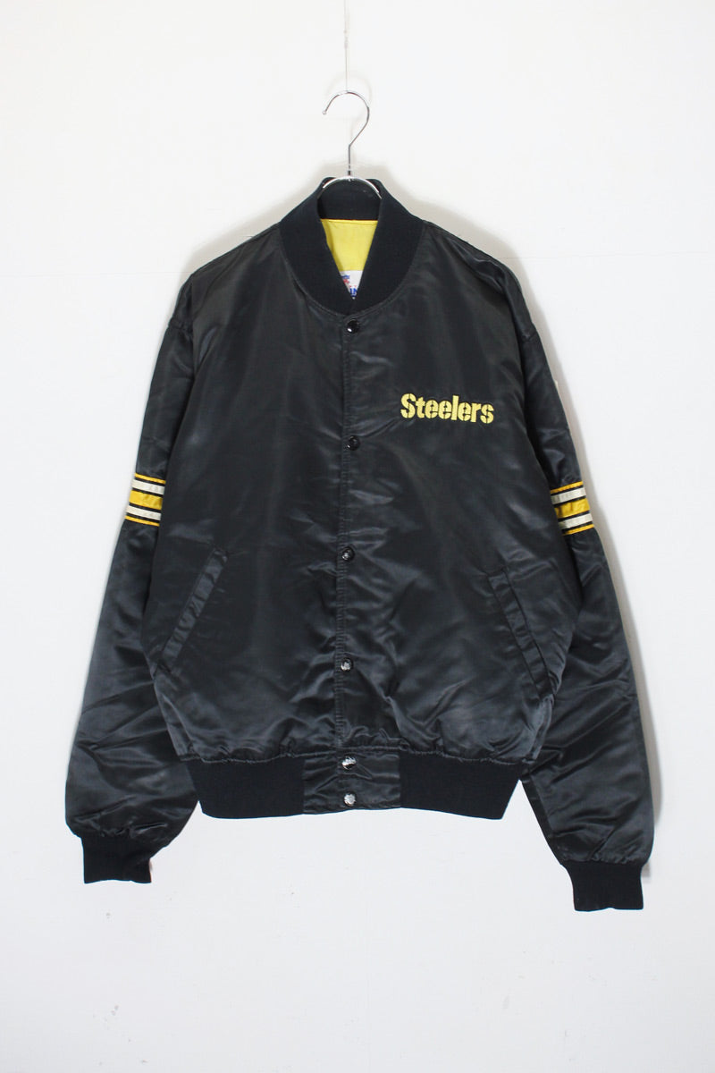 MADE IN USA 90'S NFL PITTSBURGH STEELERS NYLON STADIUM JACKET / BLACK [SIZE: L USED]