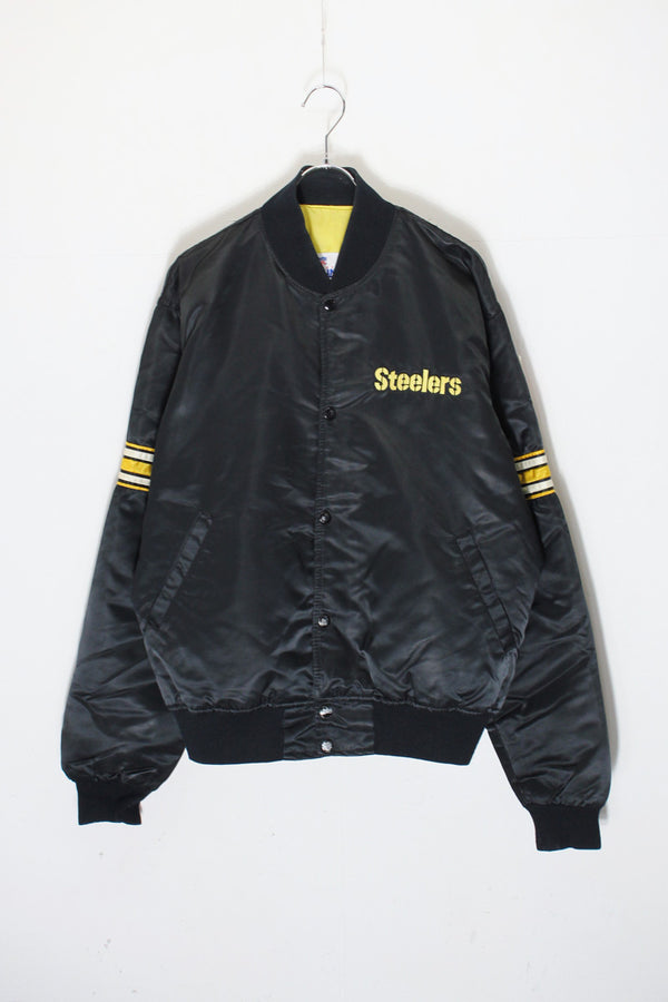 MADE IN USA 90'S NFL PITTSBURGH STEELERS NYLON STADIUM JACKET / BLACK [SIZE: L USED]