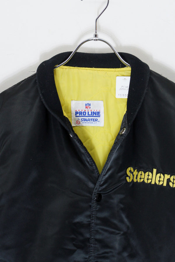 MADE IN USA 90'S NFL PITTSBURGH STEELERS NYLON STADIUM JACKET / BLACK [SIZE: L USED]