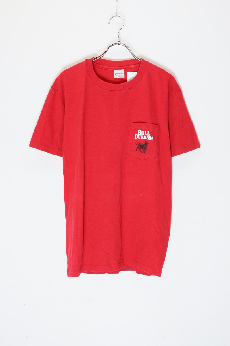 MADE IN USA 90'S S/S BULL DURHAM PRINT POCKET T-SHIRT / RED [SIZE: L USED]