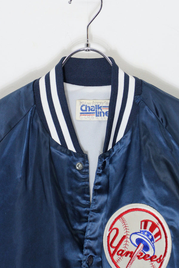 MADE IN USA 90'S MLB NY YANKEES NYLON STADIUM JACKET / NAVY [SIZE: L USED]