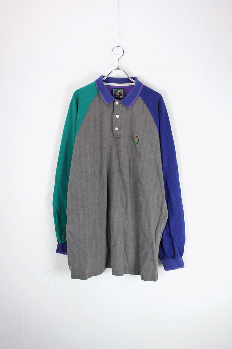 90'S L/S CRAZY PATTERN POLO SHIRT / MULTI [SIZE: XL USED]