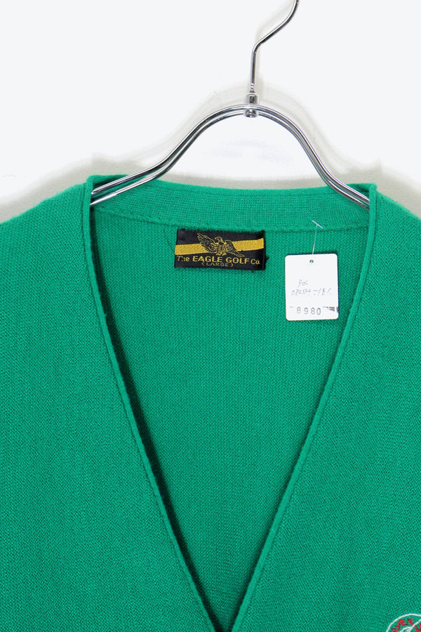 90'S ONE POINT ACRYLIC KNIT CARDIGAN / GREEN [ SIZE: L USED ]