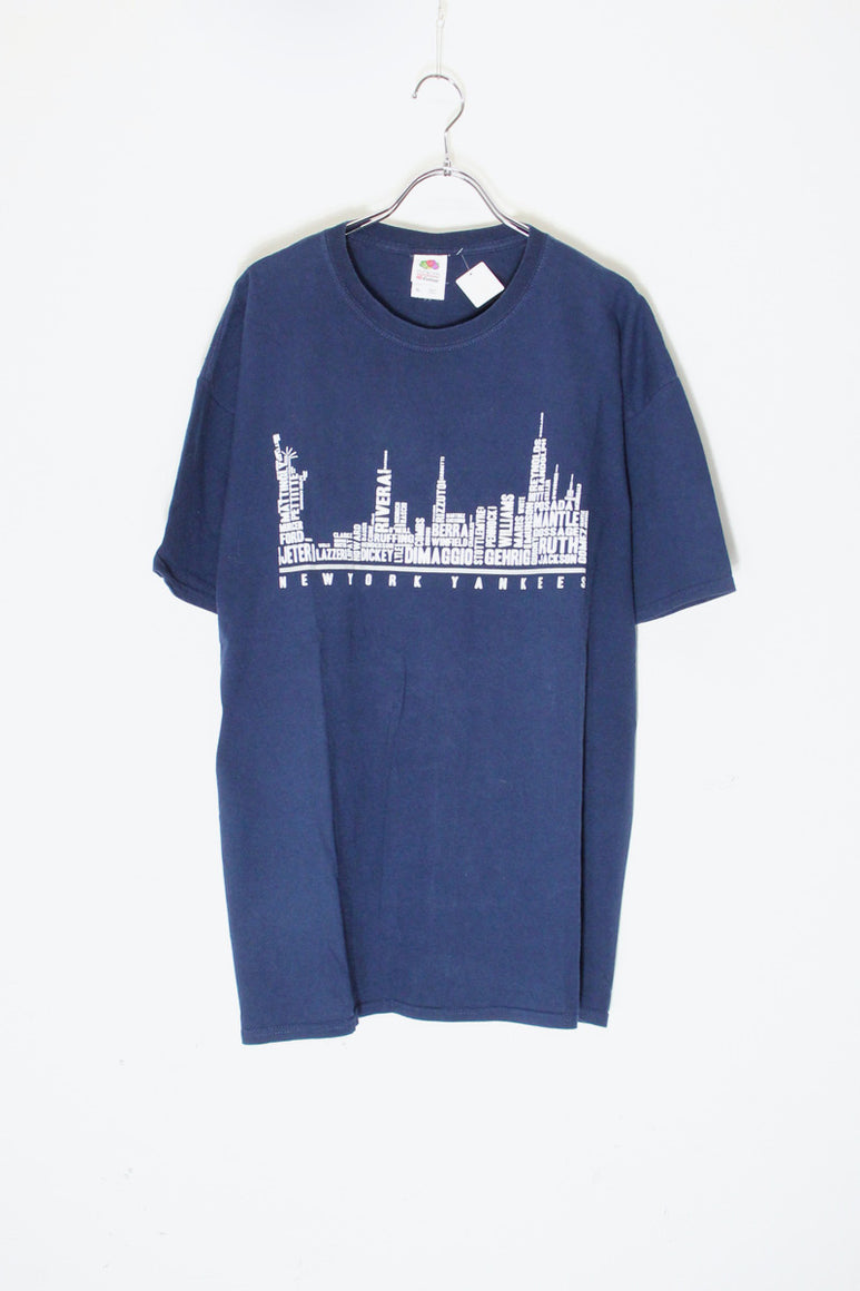 S/S NY YANKEES LETTERING PRINT SPORTS T-SHIRT / NAVY [SIZE: XL USED]