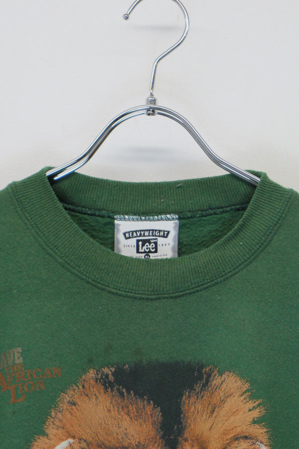 MADE IN USA 01'S LION ANIMAL PRINT SWEATSHIRT / GREEN [SIZE: XL USED]