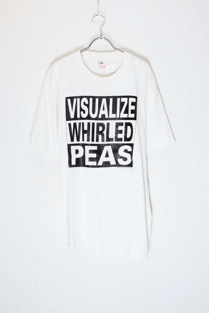 MADE IN USA 90'S S/S VISUALIZE PRINT MESSAGE T-SHIRT / WHITE [SIZE: XL USED]