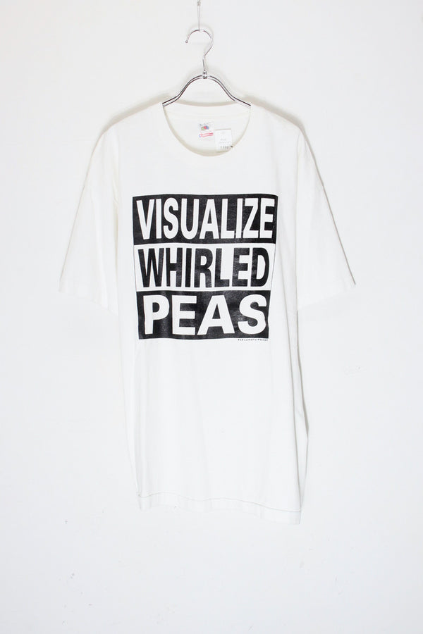 MADE IN USA 90'S S/S VISUALIZE PRINT MESSAGE T-SHIRT / WHITE [SIZE: XL USED]