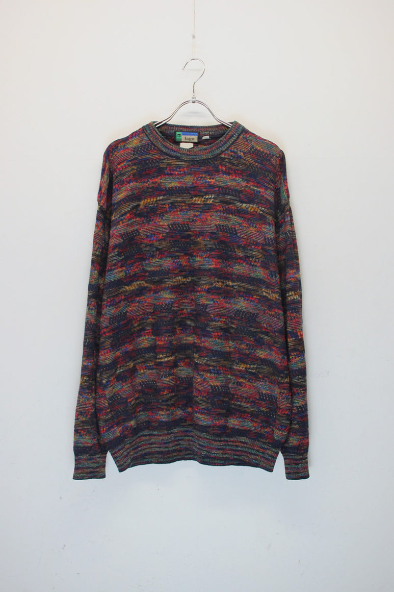 MADE IN ITALY 90'S DESIGN KNIT SWEATER / MULTI [SIZE: L USED]