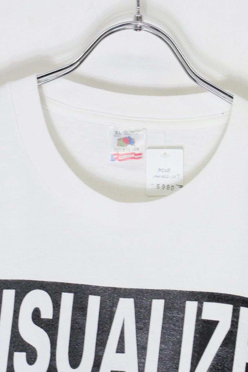 MADE IN USA 90'S S/S VISUALIZE PRINT MESSAGE T-SHIRT / WHITE [SIZE: XL USED]