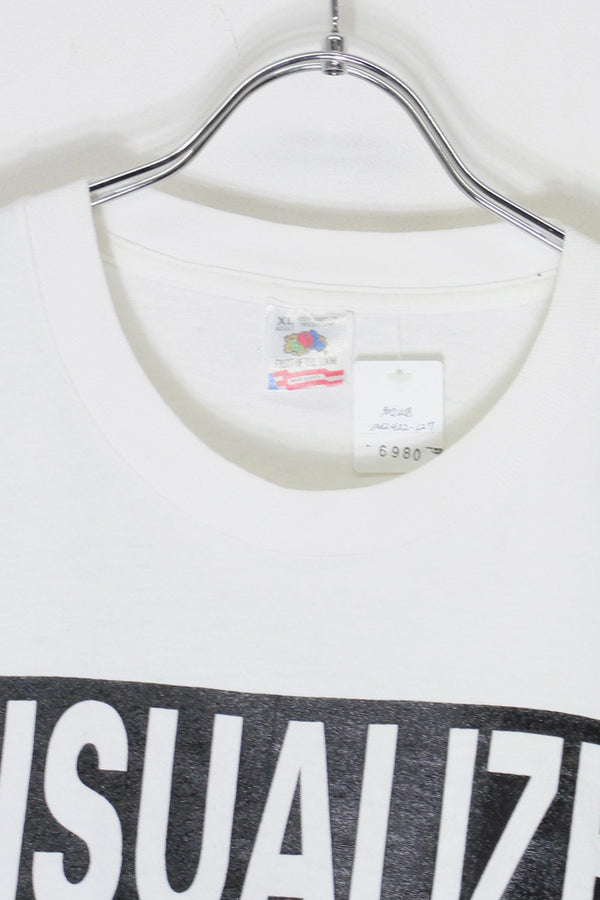 MADE IN USA 90'S S/S VISUALIZE PRINT MESSAGE T-SHIRT / WHITE [SIZE: XL USED]