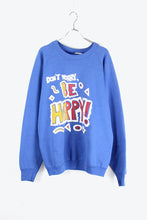 画像をギャラリービューアに読み込む, MADE IN USA 90&#39;S BE HAPPY MESSEGE SWEAT SHIRT / BLUE [SIZE: XL USED]
