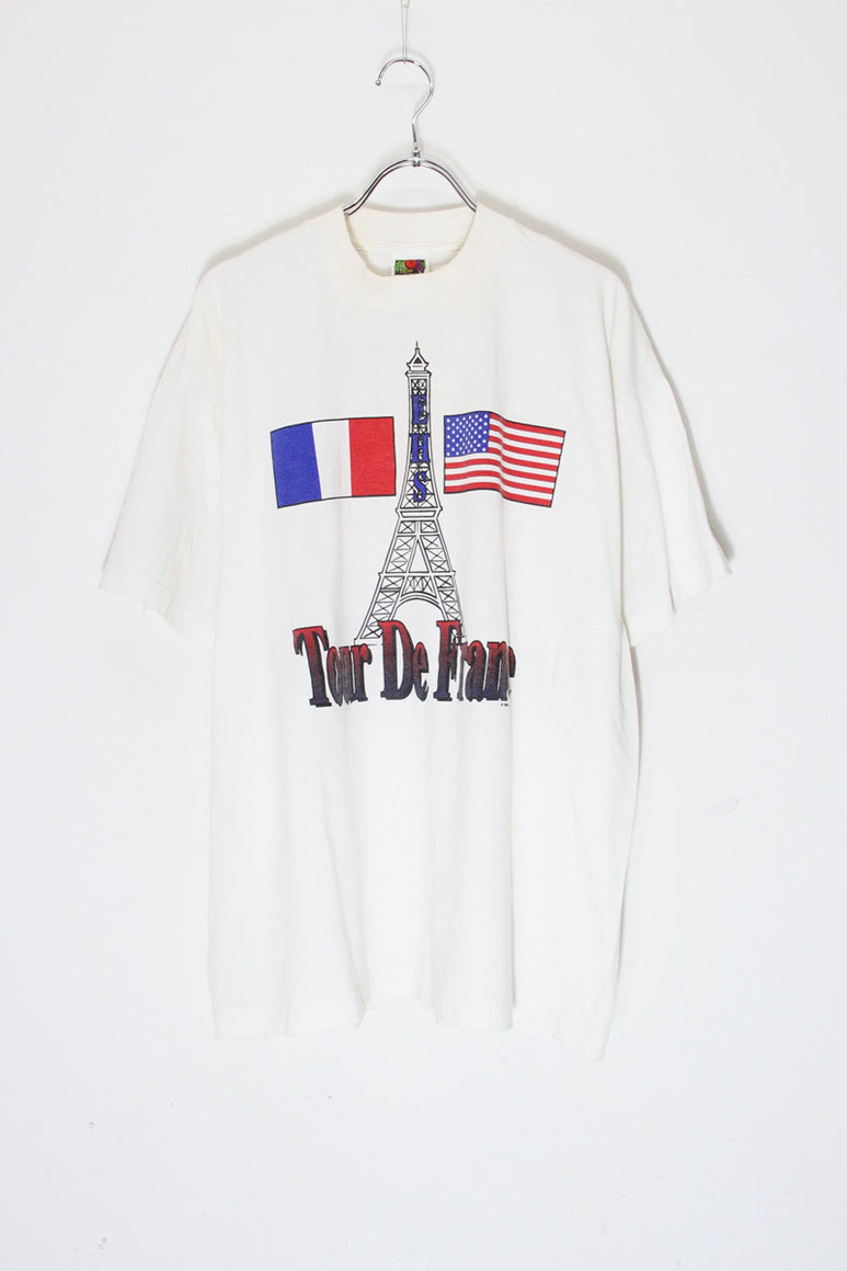 96'S S/S BON VOYAGE FRANCE TOUR PRINT ADVERTISING T-SHIRT / WHITE [SIZE: XL USED]