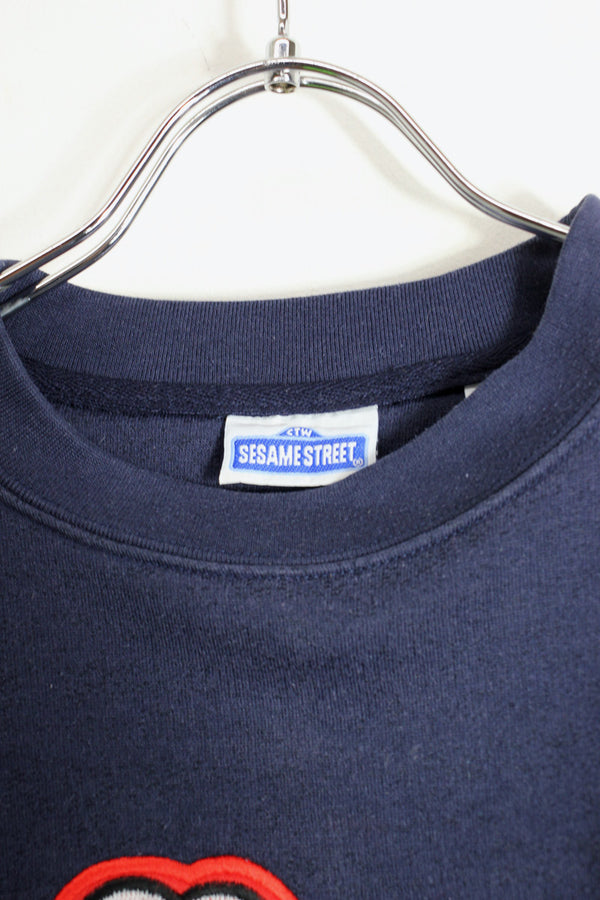 90'S ELMO EMBROIDERY SWEATSHIRT / NAVY [SIZE: XL USED]