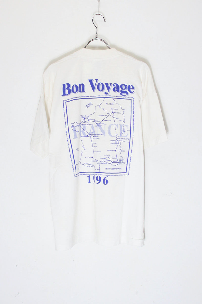 96'S S/S BON VOYAGE FRANCE TOUR PRINT ADVERTISING T-SHIRT / WHITE [SIZE: XL USED]