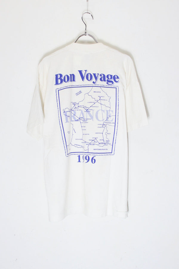 96'S S/S BON VOYAGE FRANCE TOUR PRINT ADVERTISING T-SHIRT / WHITE [SIZE: XL USED]