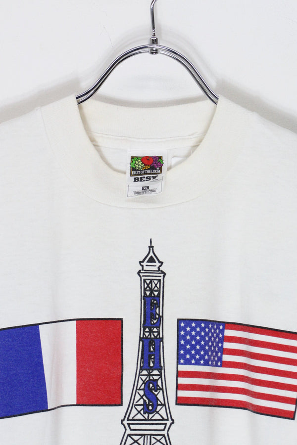 96'S S/S BON VOYAGE FRANCE TOUR PRINT ADVERTISING T-SHIRT / WHITE [SIZE: XL USED]