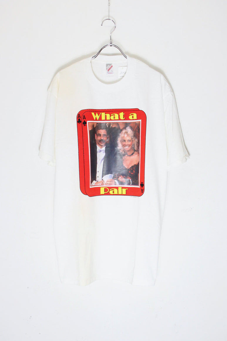 MADE IN USA 92'S S/S WHAT A PAIR PRINT ADVERTISING T-SHIRT / WHITE [SIZE: L DEADSTOCK/NOS]