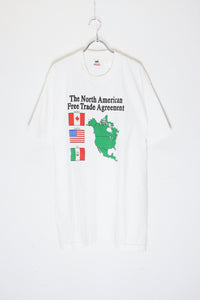 MADE IN USA 90'S S/S NAFTA PRINT ADVERTISING T-SHIRT / WHITE [SIZE: XL USED]