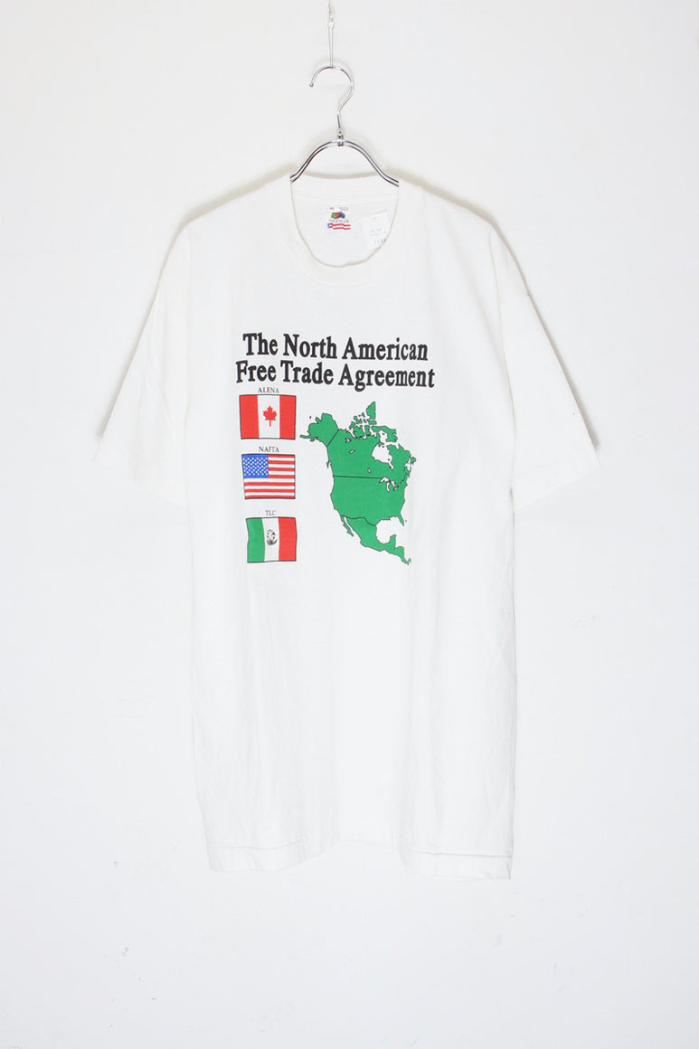 MADE IN USA 90'S S/S NAFTA PRINT ADVERTISING T-SHIRT / WHITE [SIZE: XL USED]