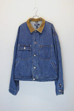 画像をギャラリービューアに読み込む, MADE IN USA 80&#39;S CORDUROY COLLAR DENIM JACKET / INDIGO [SIZE: XL USED ]
