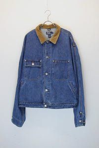 MADE IN USA 80'S CORDUROY COLLAR DENIM JACKET / INDIGO [SIZE: XL USED ]