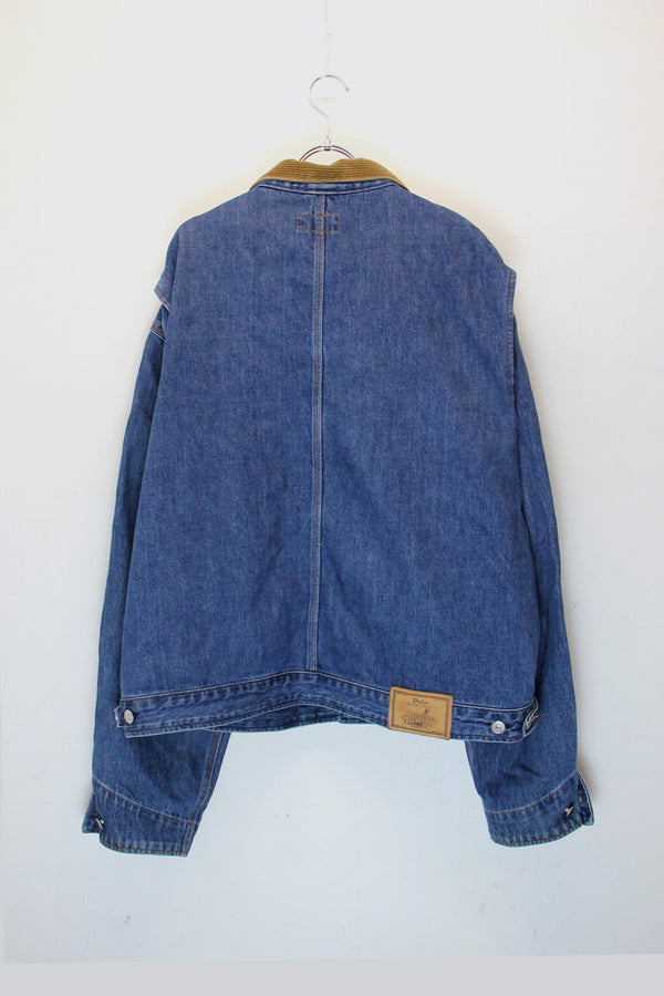 MADE IN USA 80'S CORDUROY COLLAR DENIM JACKET / INDIGO [SIZE: XL USED ]