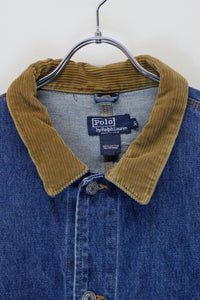 MADE IN USA 80'S CORDUROY COLLAR DENIM JACKET / INDIGO [SIZE: XL USED ]
