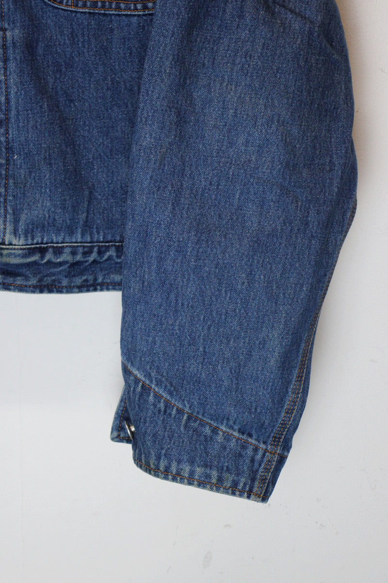 MADE IN USA 80'S CORDUROY COLLAR DENIM JACKET / INDIGO [SIZE: XL USED ]