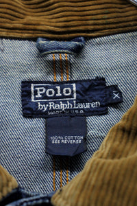 MADE IN USA 80'S CORDUROY COLLAR DENIM JACKET / INDIGO [SIZE: XL USED ]