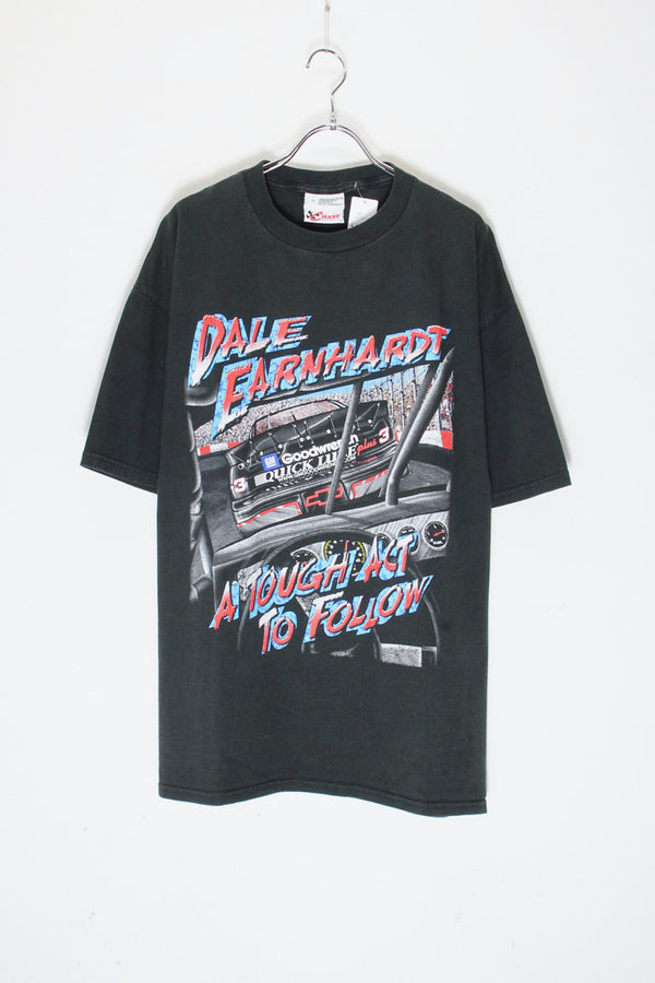 90's S/S DALE EARNHARDT CAR PRINT ADVERTISING T-SHIRT / BLACK [SIZE: L USED]