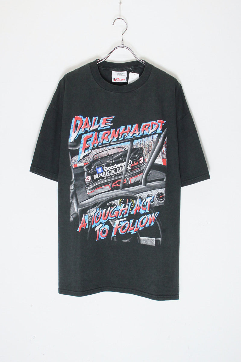 90'S S/S DALE EARNHARDT CAR PRINT ADVERTISING T-SHIRT / BLACK [SIZE: L USED]