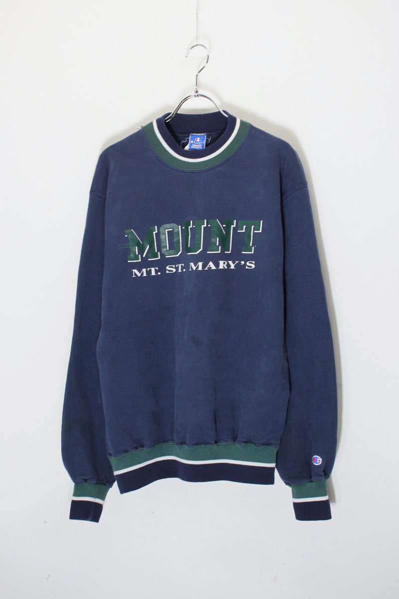 MADE IN USA 90'S RIB LINE MOUNT PRINT SWEATSHIRT / NAVY [SIZE: XXL USED]