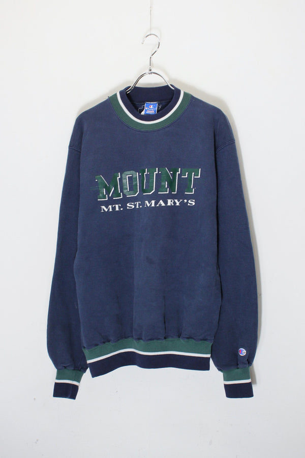 MADE IN USA 90'S RIB LINE MOUNT PRINT SWEATSHIRT / NAVY [SIZE: XXL USED]