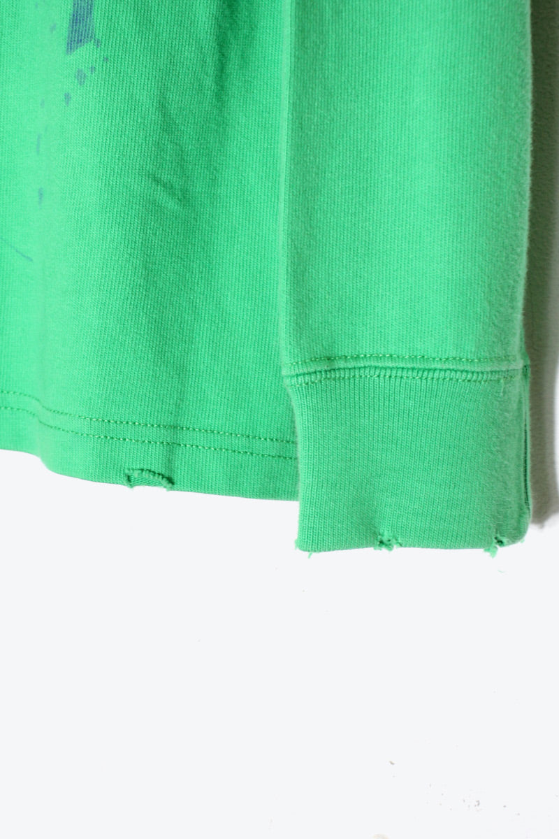 90'S L/S HAND PAINT GRANGE RUGGER SHIRT / GREEN / WHITE［ SIZE:L USED ]