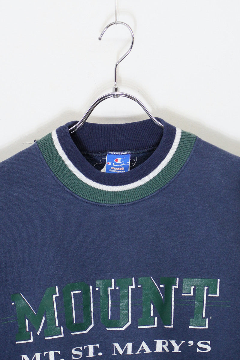 MADE IN USA 90'S RIB LINE MOUNT PRINT SWEATSHIRT / NAVY [SIZE: XXL USED]