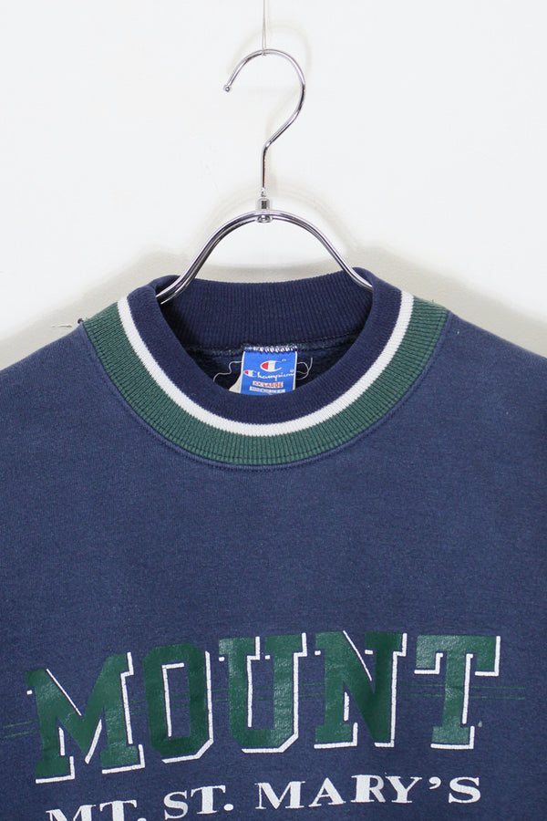 MADE IN USA 90'S RIB LINE MOUNT PRINT SWEATSHIRT / NAVY [SIZE: XXL USED]