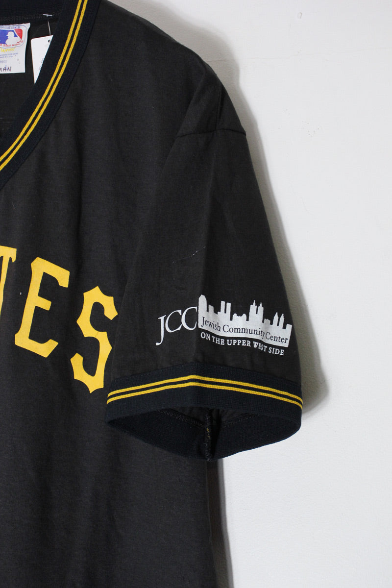 MADE IN USA 80'S  S/S MLB PITTSBURGH PIRATES 18 V-NECK RIB LINE T-SHIRT / BLACK[SIZE: XL相当 USED]