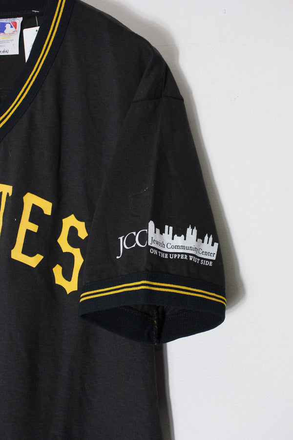 MADE IN USA 80'S S/S MLB PITTSBURGH PIRATES 18 V-NECK RIB LINE T-SHIRT / BLACK [SIZE: XL Equivalent USED]