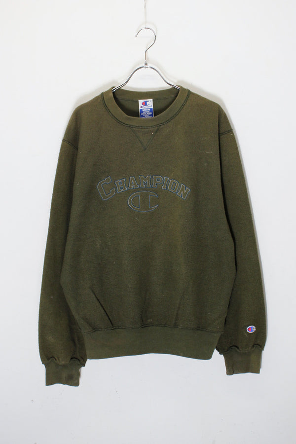 MADE IN MEXICO 90'S LOGO EMBROIDERY INSIDEOUT SWEATSHIRT / KHAKI [SIZE: M USED]