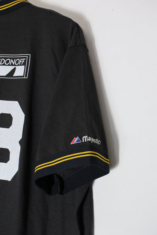 MADE IN USA 80'S S/S MLB PITTSBURGH PIRATES 18 V-NECK RIB LINE T-SHIRT / BLACK [SIZE: XL Equivalent USED]