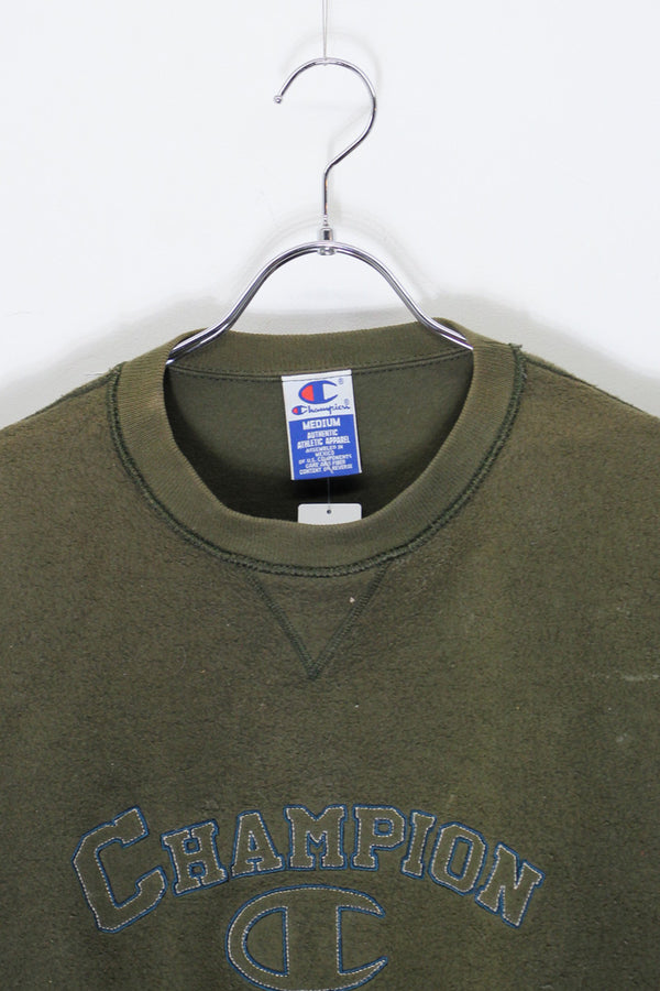 MADE IN MEXICO 90'S LOGO EMBROIDERY INSIDEOUT SWEATSHIRT / KHAKI [SIZE: M USED]