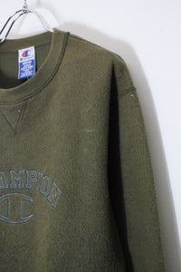 MADE IN MEXICO 90'S LOGO EMBROIDERY INSIDEOUT SWEATSHIRT / KHAKI [SIZE: M USED]