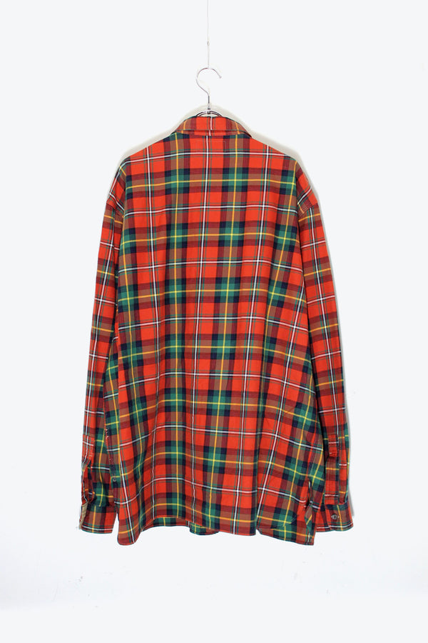 90'S L/S HUNTING CHECK SHIRT W/ SUEDE PATCH / RED / GREEN [SIZE: XL USED]