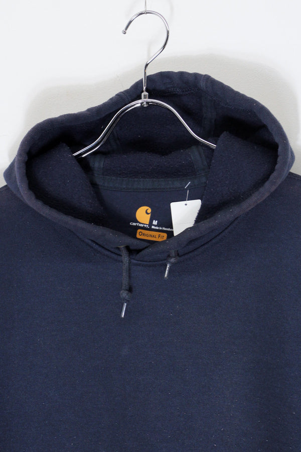 PULLOVER SLEEVE PRINT SWEAT HOODIE / NAVY [SIZE: M USED]