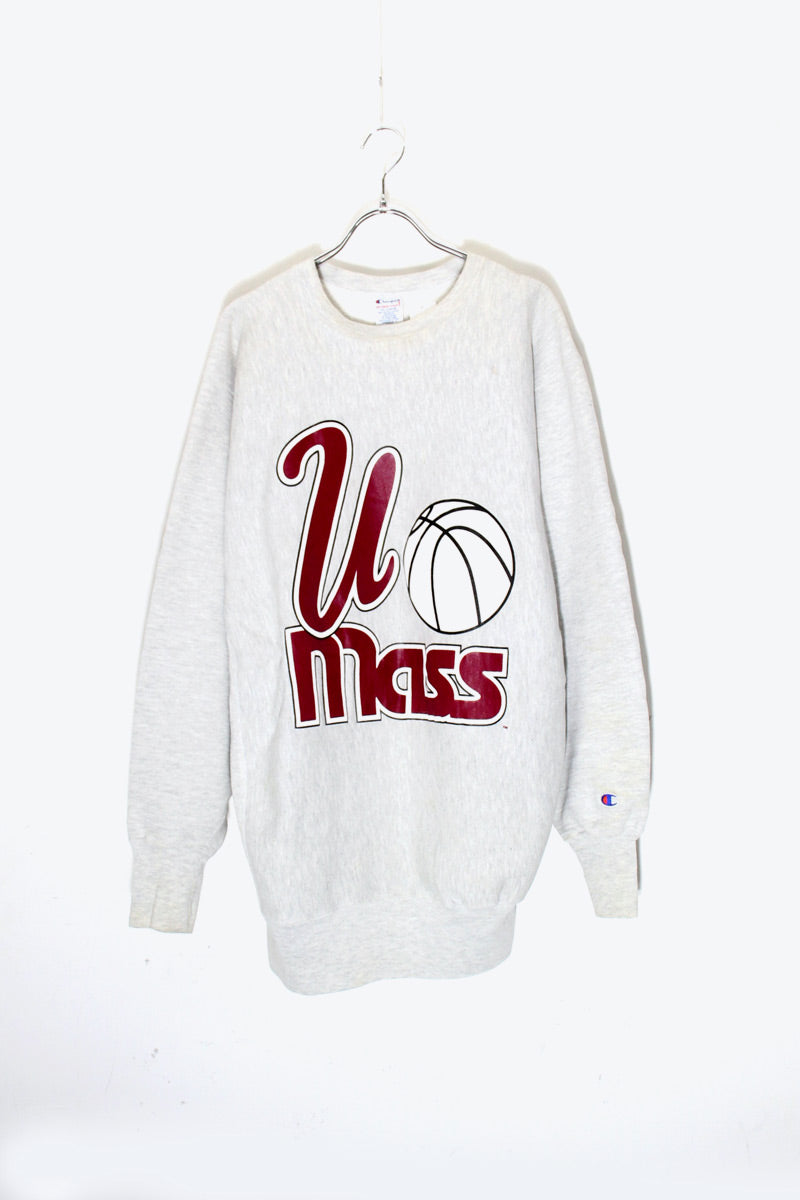 MADE IN MEXICO 90'S MASS PRINT REVERSE WEAVE SWEATSHIRT / GREY [SIZE: XXL USED]
